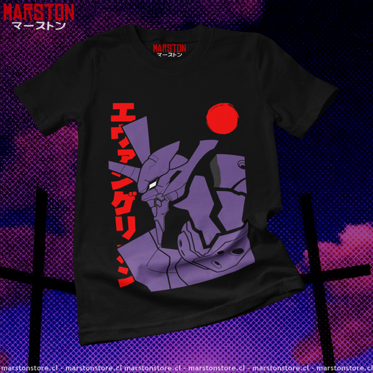 Polera negra Neon Genesis Evangelion con diseño inspirado en el anime