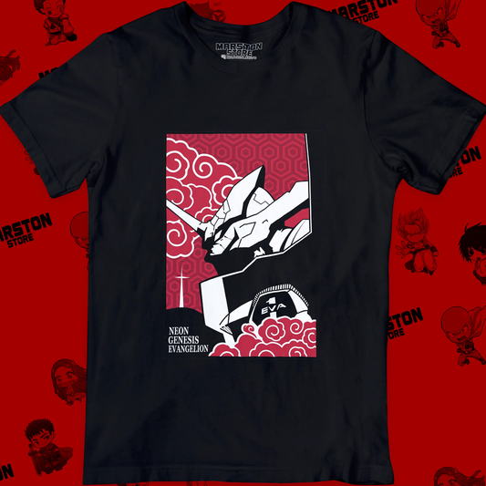 Polera negra Neon Genesis Evangelion con diseño inspirado en el anime