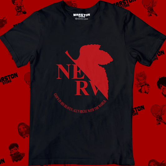 Polera negra Neon Genesis Evangelion con diseño inspirado en el anime