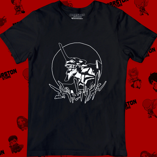 Polera negra Neon Genesis Evangelion con diseño inspirado en el anime