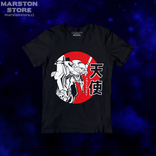 Polera negra Neon Genesis Evangelion con diseño inspirado en el anime