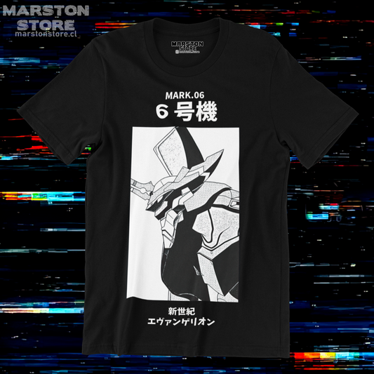 Polera negra Neon Genesis Evangelion con diseño inspirado en el anime