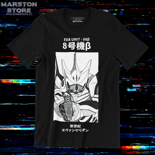 Polera negra Neon Genesis Evangelion con diseño inspirado en el anime