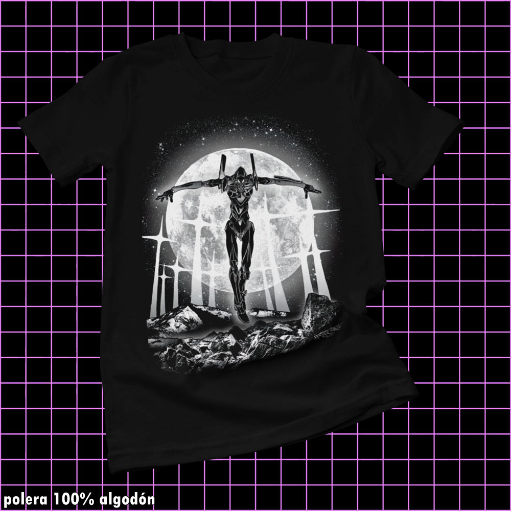 Polera negra Neon Genesis Evangelion con diseño inspirado en el anime