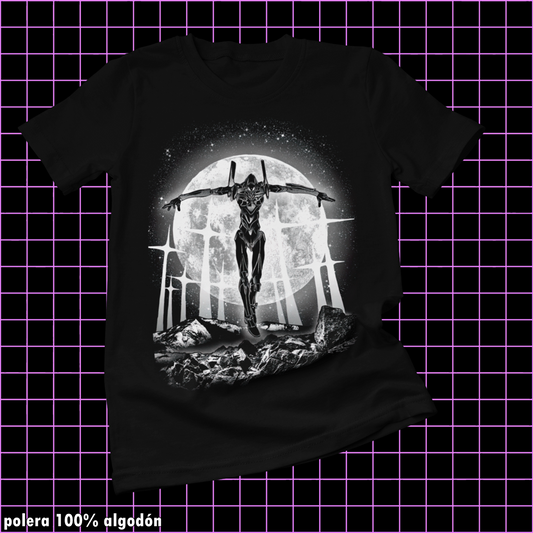 Polera negra Neon Genesis Evangelion con diseño inspirado en el anime