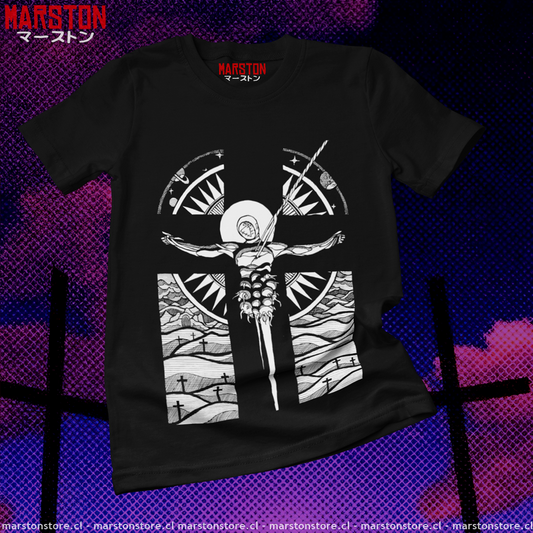 Polera negra Neon Genesis Evangelion con diseño inspirado en el anime