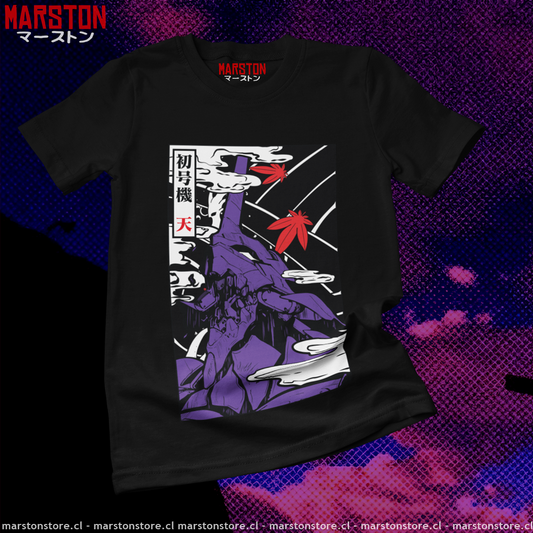 Polera negra Neon Genesis Evangelion con diseño inspirado en el anime
