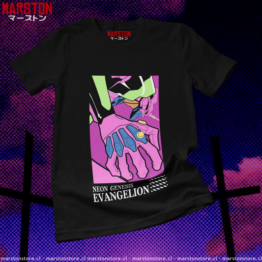 Polera negra Neon Genesis Evangelion con diseño inspirado en el anime