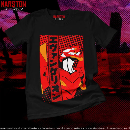 Polera negra Neon Genesis Evangelion con diseño inspirado en el anime
