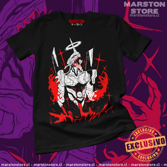 Polera negra Neon Genesis Evangelion con diseño inspirado en el anime