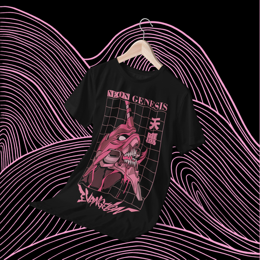 Polera negra Neon Genesis Evangelion con diseño inspirado en el anime