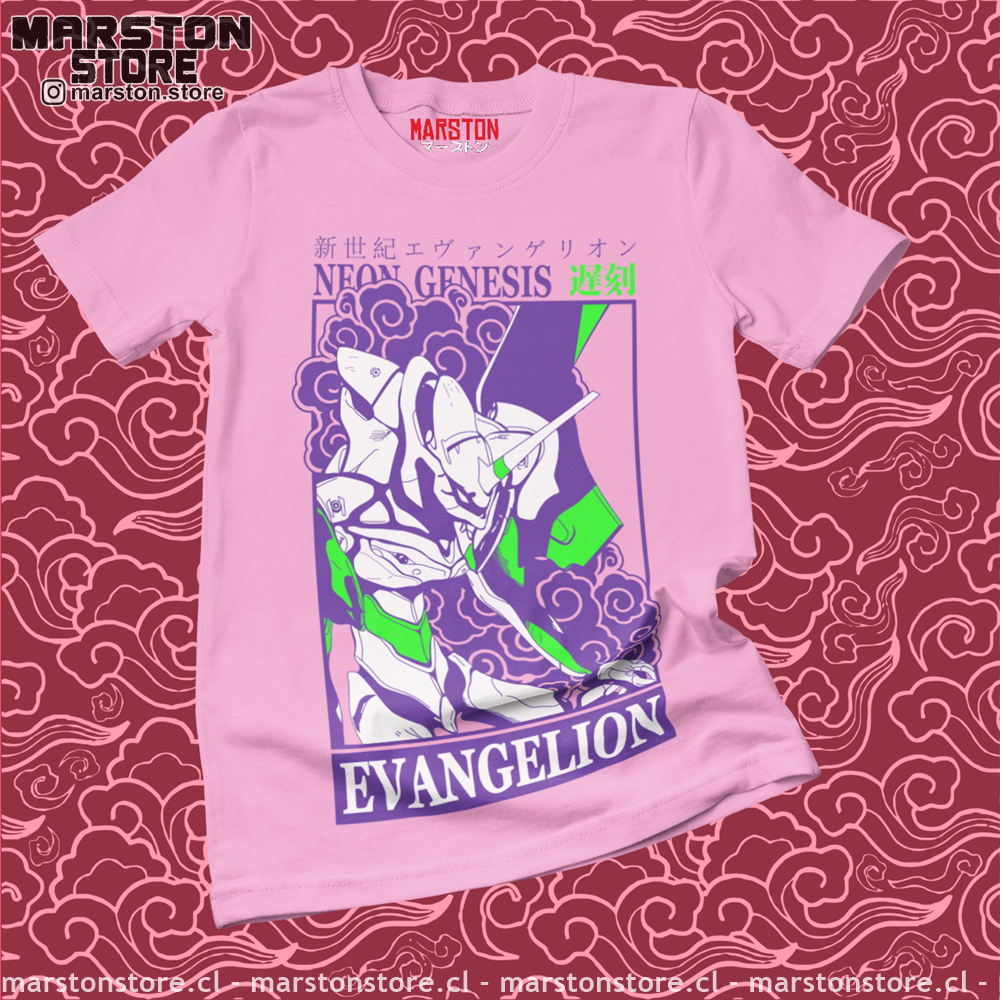 Polera rosada Neon Genesis Evangelion con diseño inspirado en el anime
