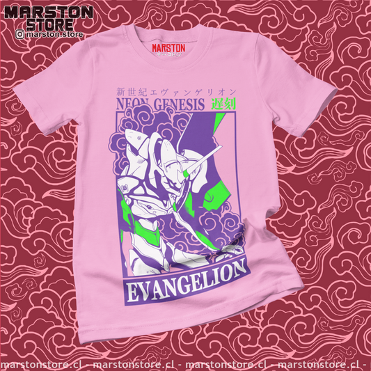 Polera rosada Neon Genesis Evangelion con diseño inspirado en el anime