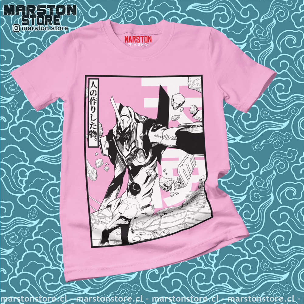 Polera rosada Neon Genesis Evangelion con diseño inspirado en el anime