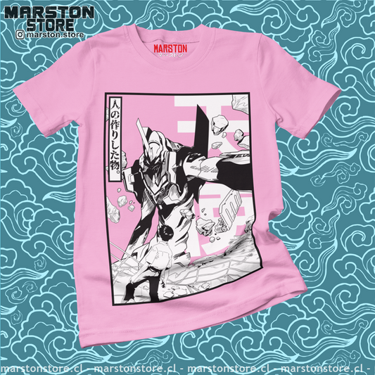 Polera rosada Neon Genesis Evangelion con diseño inspirado en el anime