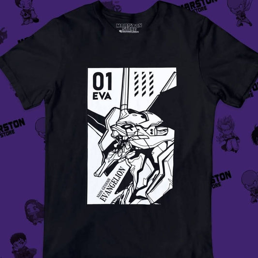 Polera negra Neon Genesis Evangelion con diseño de EVA-01