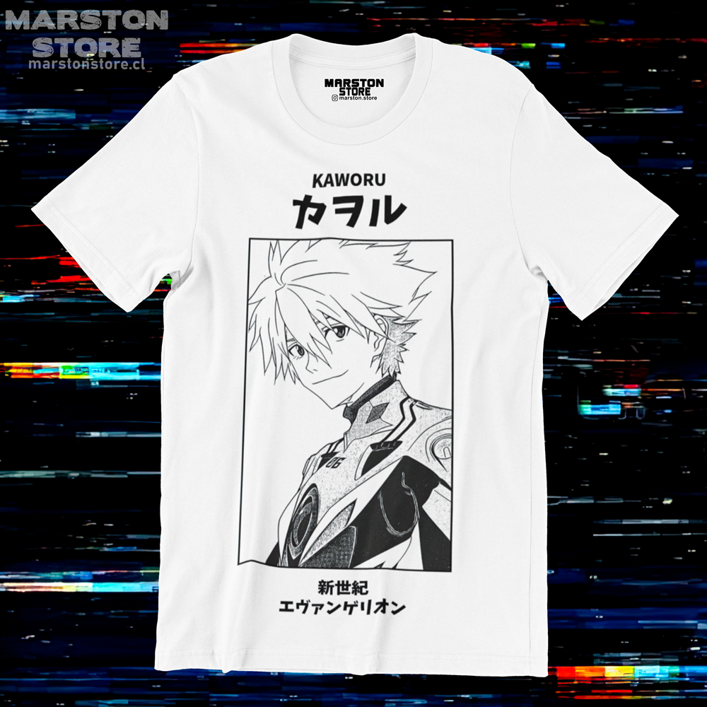 Polera blanca Neon Genesis Evangelion con diseño de Kaworu Nagisa