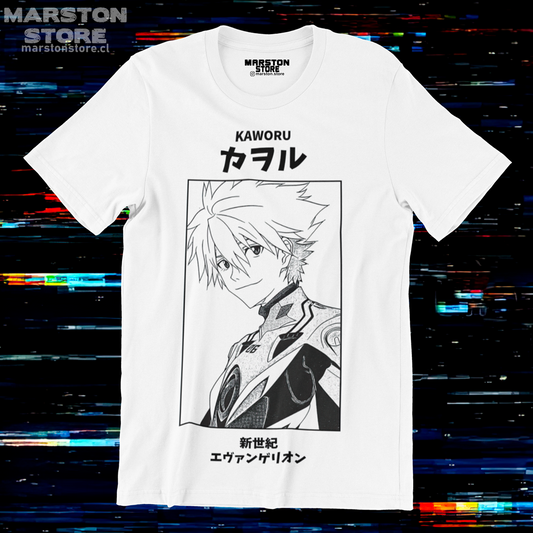 Polera blanca Neon Genesis Evangelion con diseño de Kaworu Nagisa