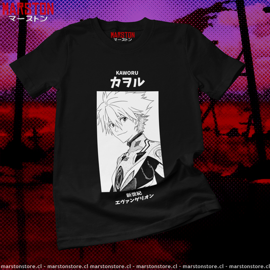 Polera negra Neon Genesis Evangelion con diseño de Kaworu Nagisa