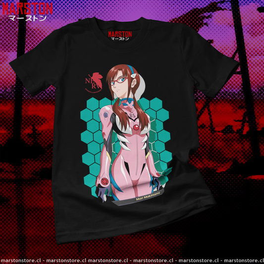 Polera negra Neon Genesis Evangelion con diseño de Mari Makinami Illustrious