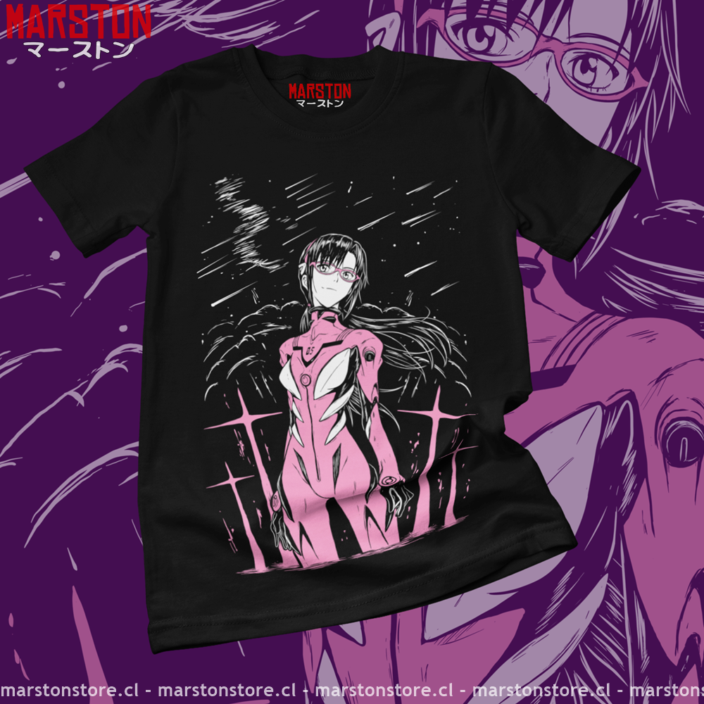Polera negra Neon Genesis Evangelion con diseño de Mari Makinami Illustrious