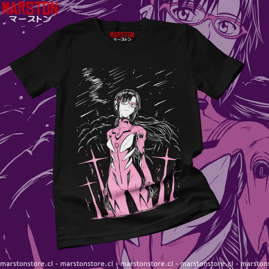Polera negra Neon Genesis Evangelion con diseño de Mari Makinami Illustrious