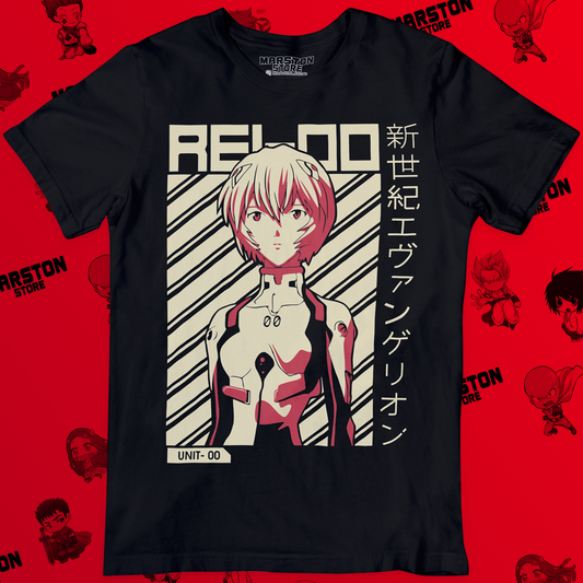 Polera negra Neon Genesis Evangelion con diseño de Rei Ayanami