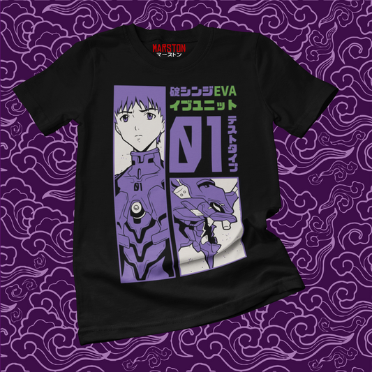 Polera negra Neon Genesis Evangelion con diseño de Shinji Ikari