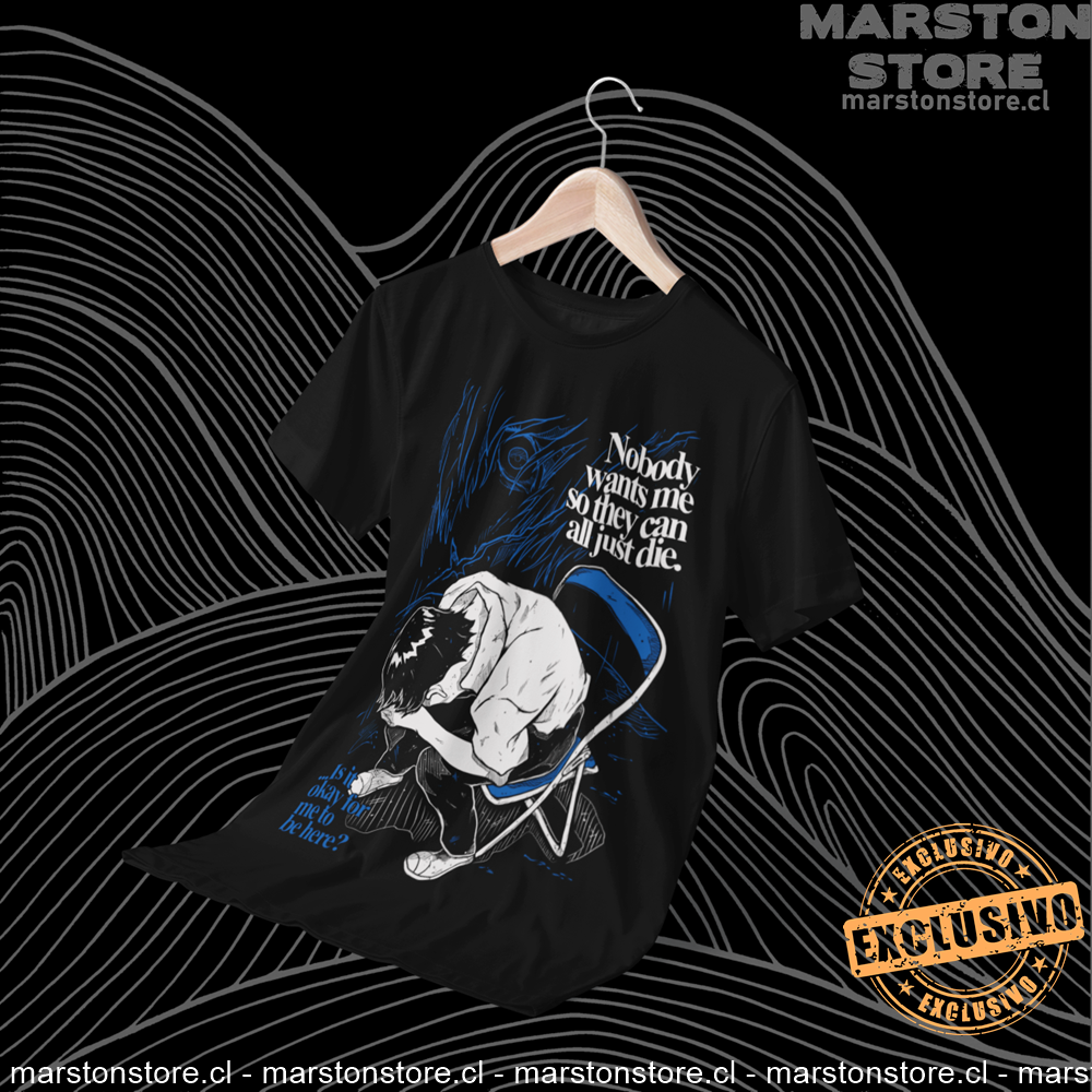 Polera negra Neon Genesis Evangelion con diseño de Shinji Ikari