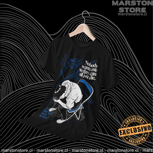 Polera negra Neon Genesis Evangelion con diseño de Shinji Ikari
