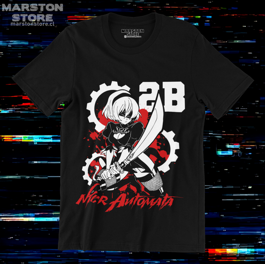Polera negra NieR: Automata con diseño de 2B