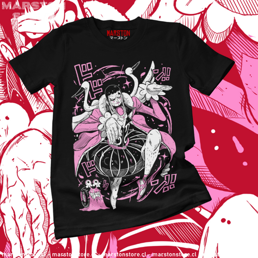 Polera negra One Piece con diseño de Bon Clay