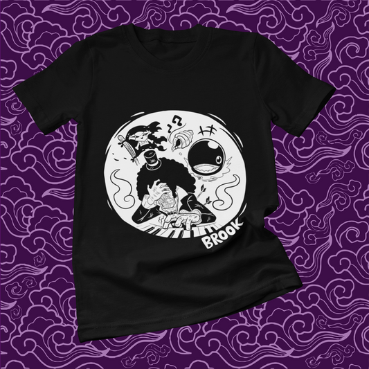 Polera negra One Piece con diseño de Brook