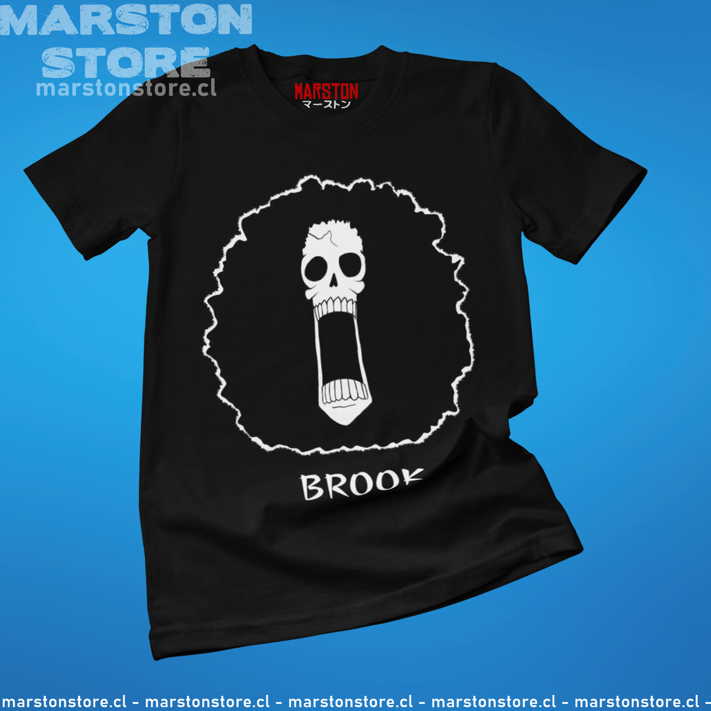 Polera negra One Piece con diseño de Brook