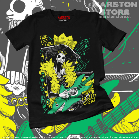 Polera negra One Piece con diseño de Brook