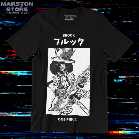 Polera negra One Piece con diseño de Brook