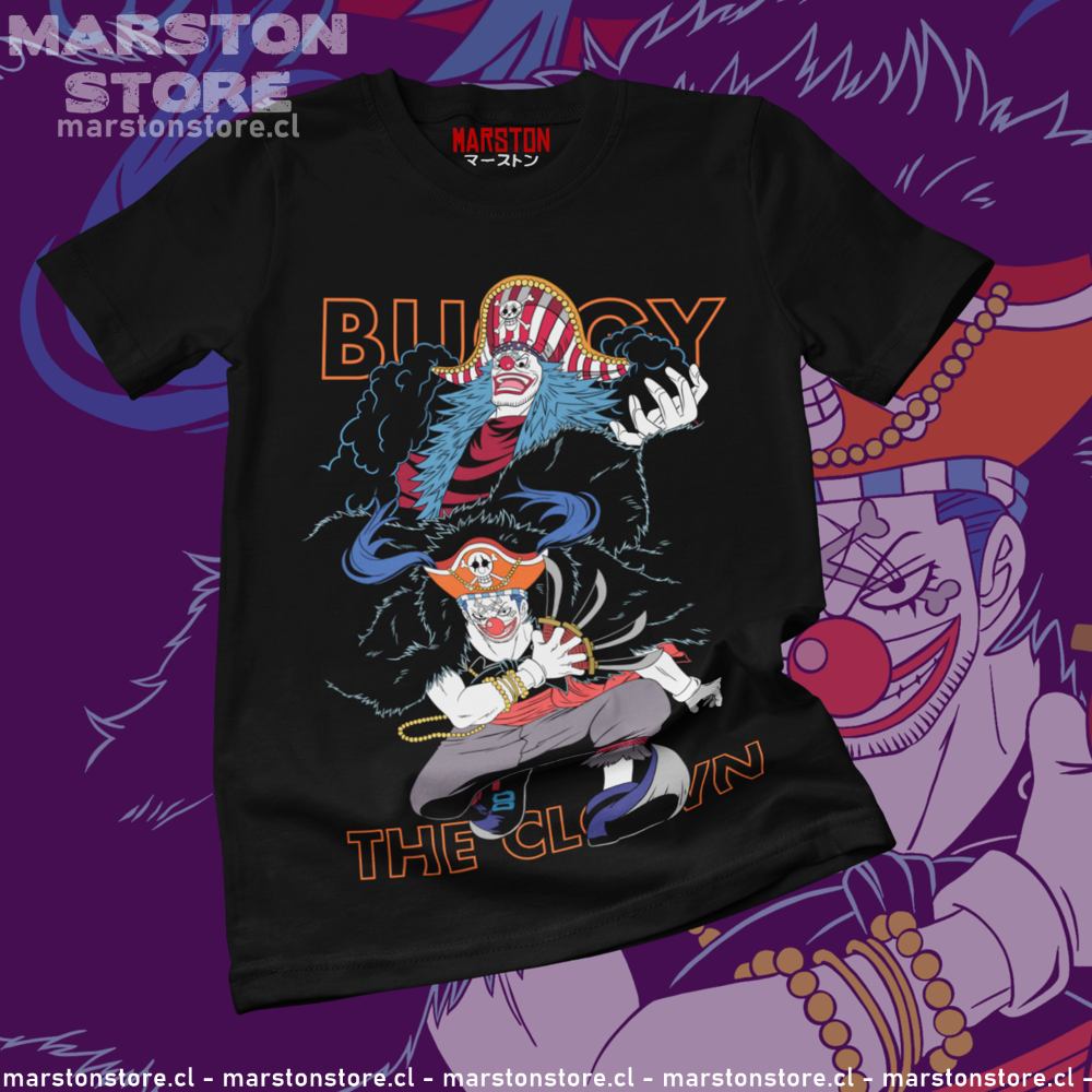 Polera negra One Piece con diseño de Buggy
