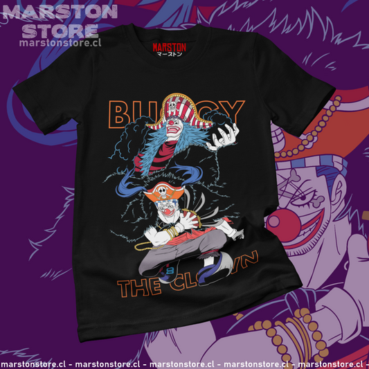 Polera negra One Piece con diseño de Buggy