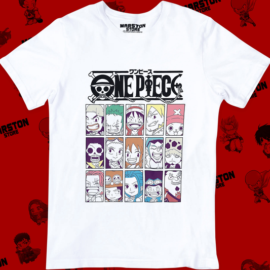 Polera blanca One Piece con diseño inspirado en el anime