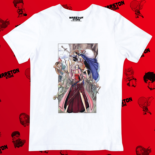 Polera blanca One Piece con diseño inspirado en el anime