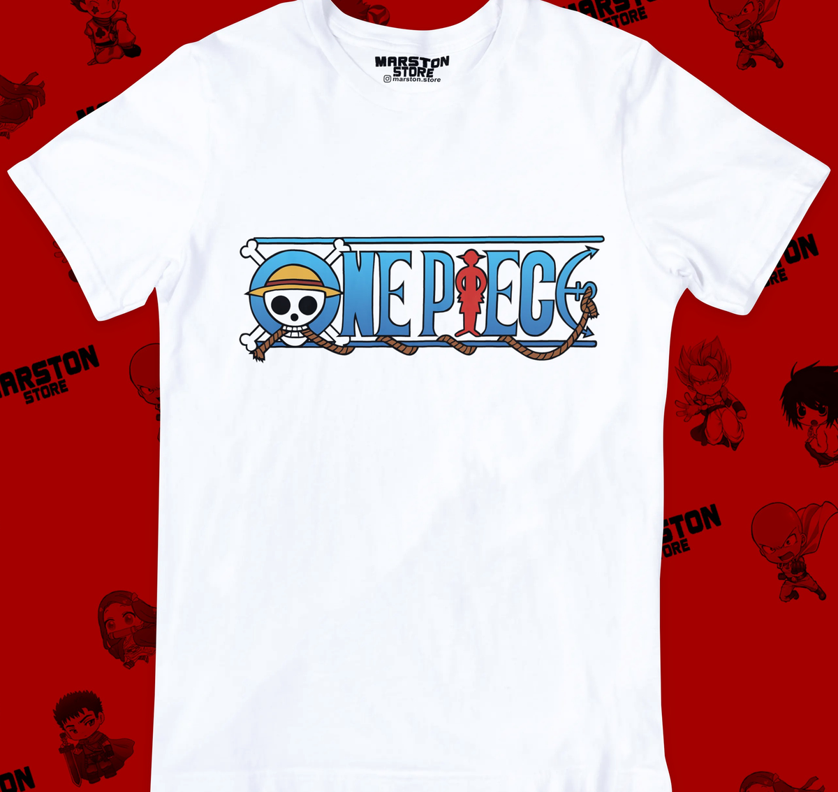 Polera blanca One Piece con diseño inspirado en el anime