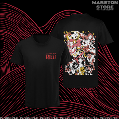 Polera negra One Piece Film Red con Uta, Shanks y Monkey D. Luffy
