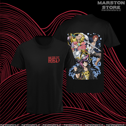 Polera negra One Piece Film Red con Uta, Shanks y Monkey D. Luffy