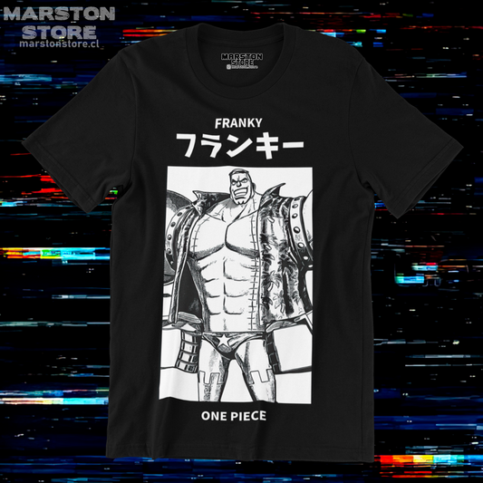 Polera negra One Piece con diseño de Franky