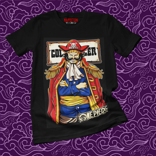 Polera negra One Piece con diseño de Gol D. Roger