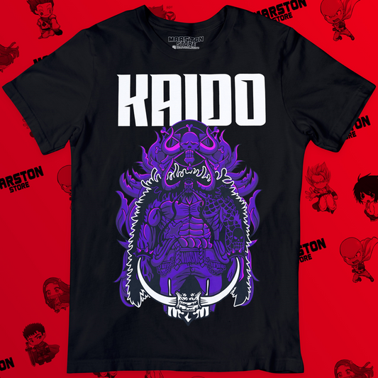 Polera negra One Piece con diseño de Kaido