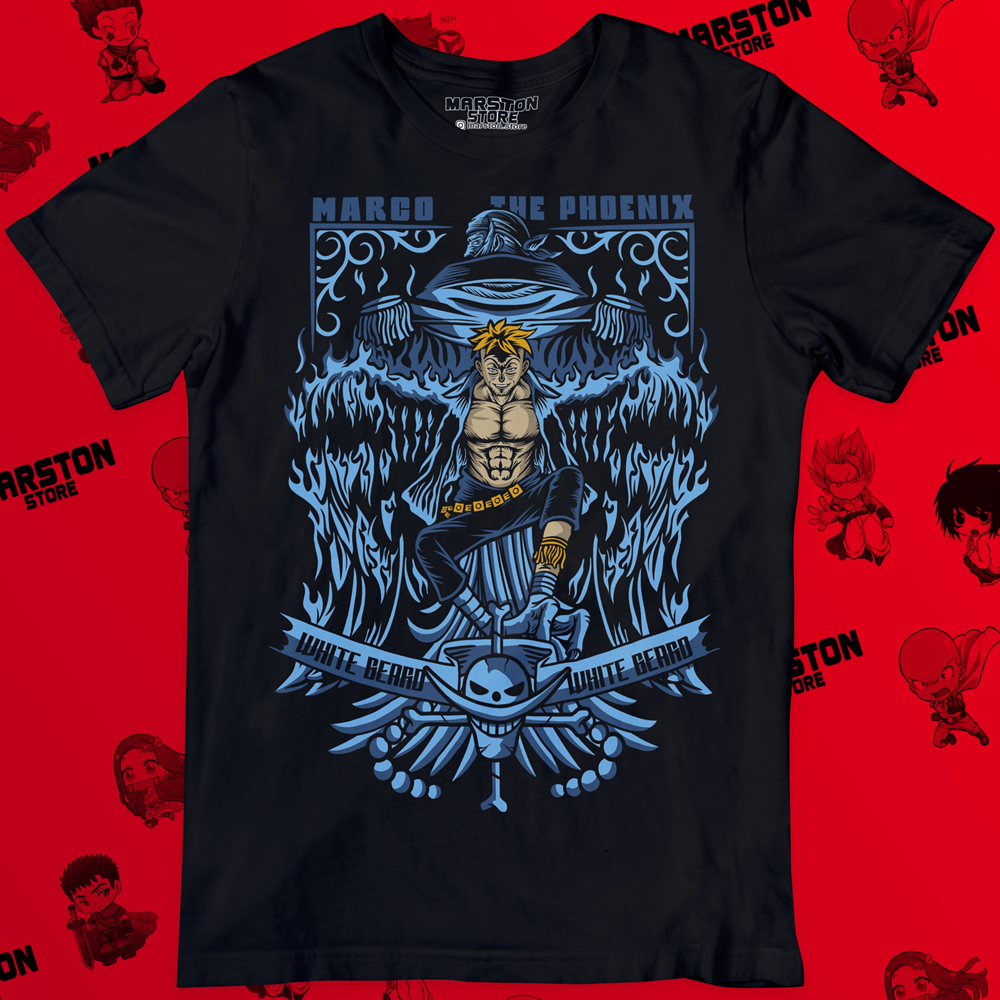 Polera negra One Piece con diseño de Marco the Phoenix