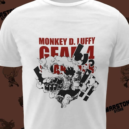 Polera blanca One Piece con diseño de Monkey D. Luffy
