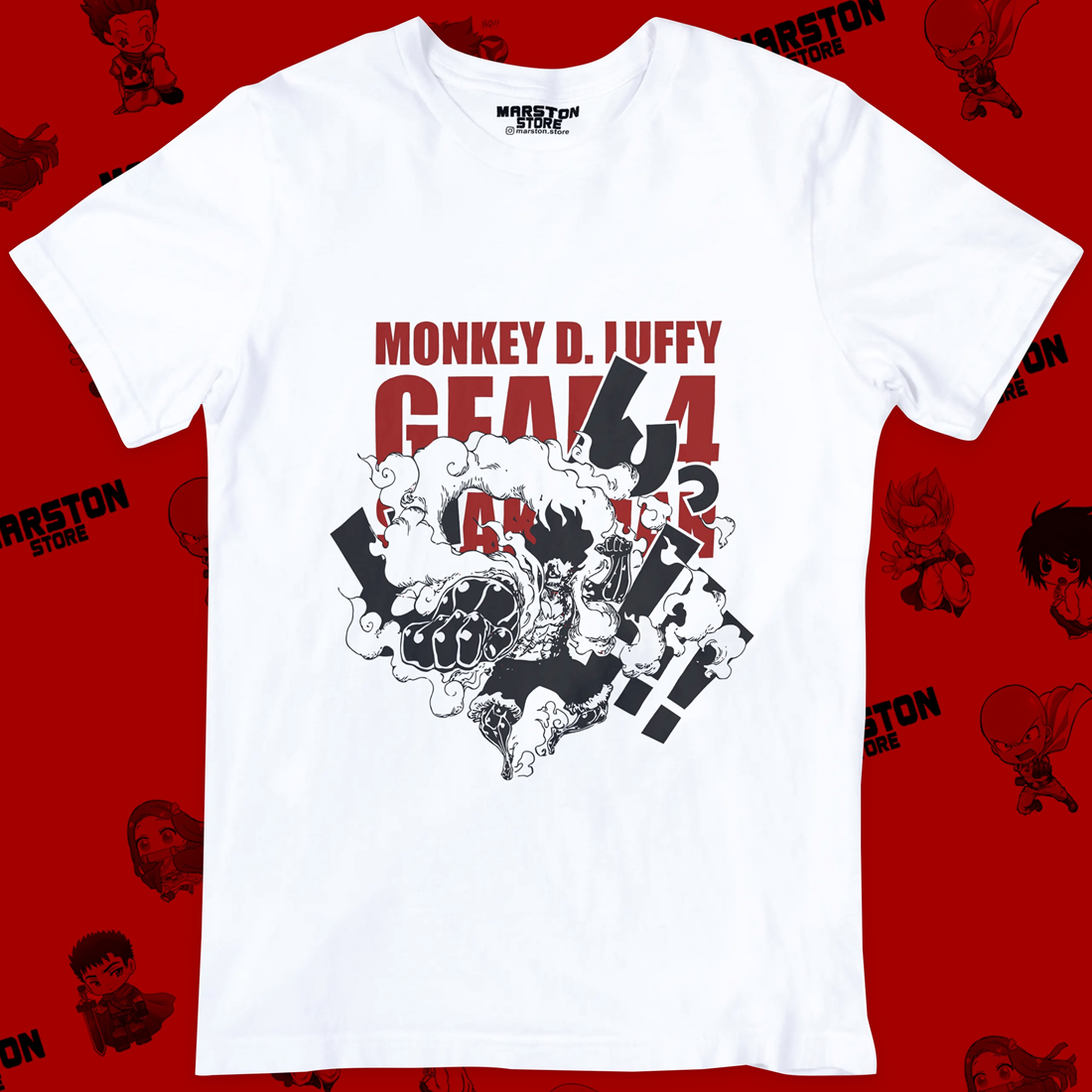 Polera blanca One Piece con diseño de Monkey D. Luffy