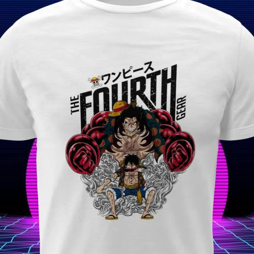Polera blanca One Piece con diseño de Monkey D. Luffy